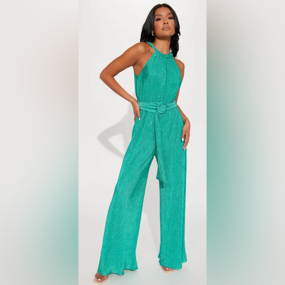 Fashion Nova Vibrant Teal Halter Jumpsuit